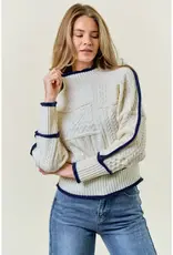 MOCK NECK KNIT SWEATER WITH CONTRAST LINE DETAIL
