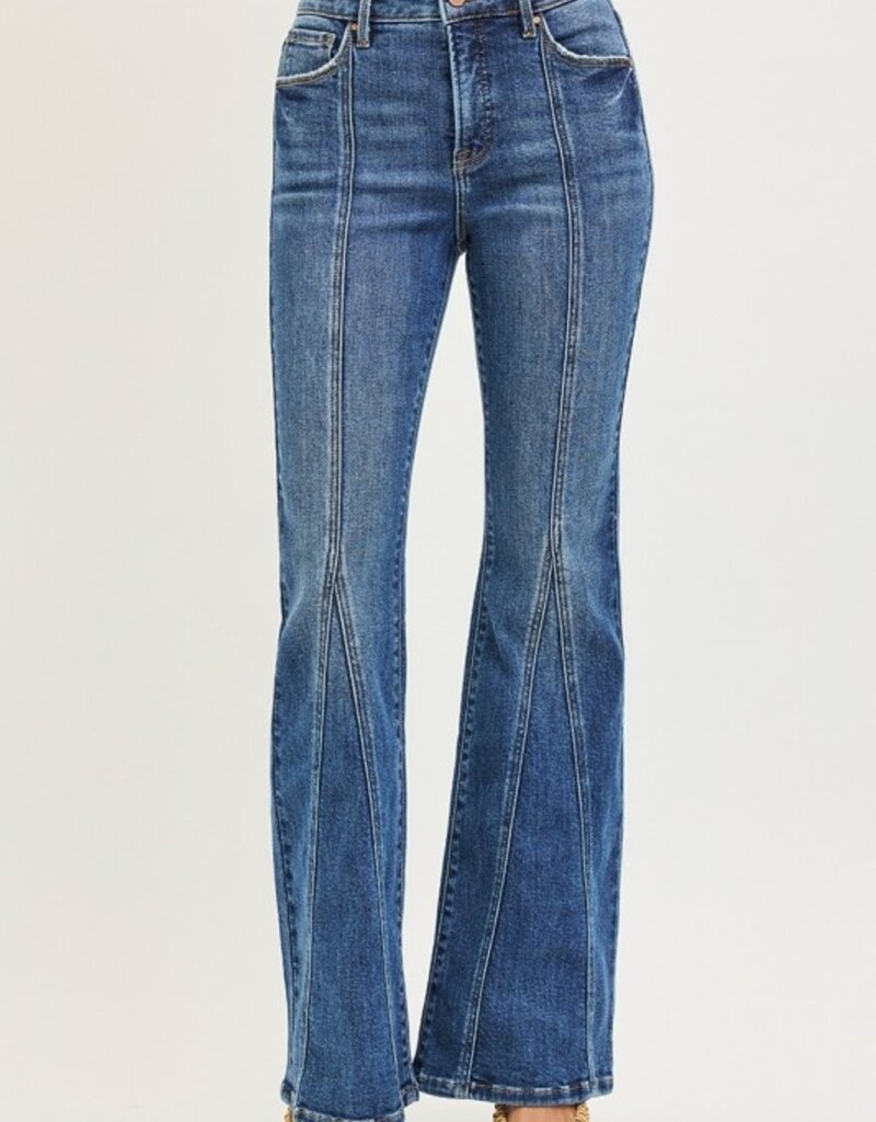 Tummy Control High Rise Flare Front Seam Detail