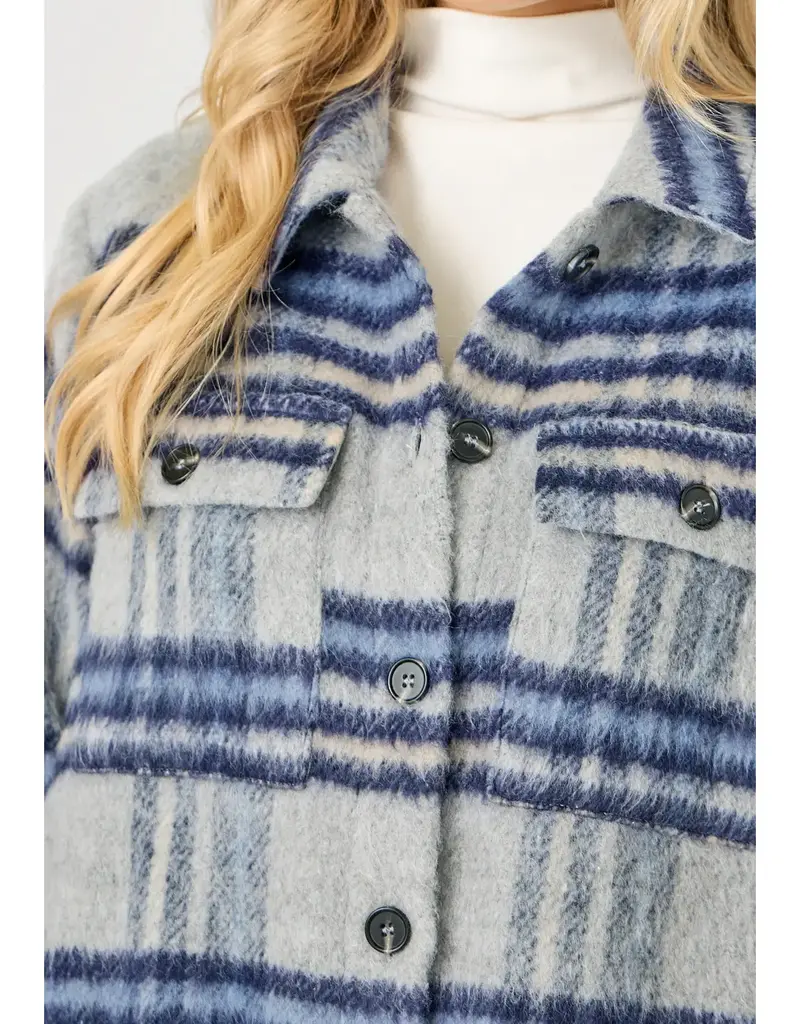 Fringe Detail Long Plaid Jacket