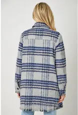 Fringe Detail Long Plaid Jacket