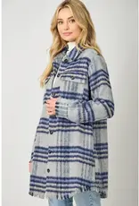 Fringe Detail Long Plaid Jacket