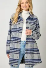 Fringe Detail Long Plaid Jacket