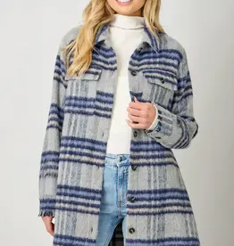 Fringe Detail Long Plaid Jacket