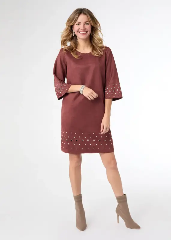 Seri Faux Suede Dress with Rivet Detail