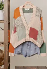 Color Block Crochet V Neck Cardigan