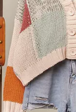 Color Block Crochet V Neck Cardigan