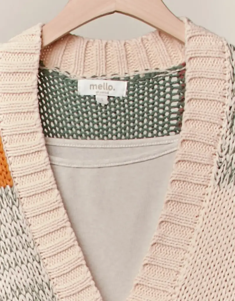 Color Block Crochet V Neck Cardigan