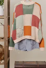 Color Block Crochet V Neck Cardigan