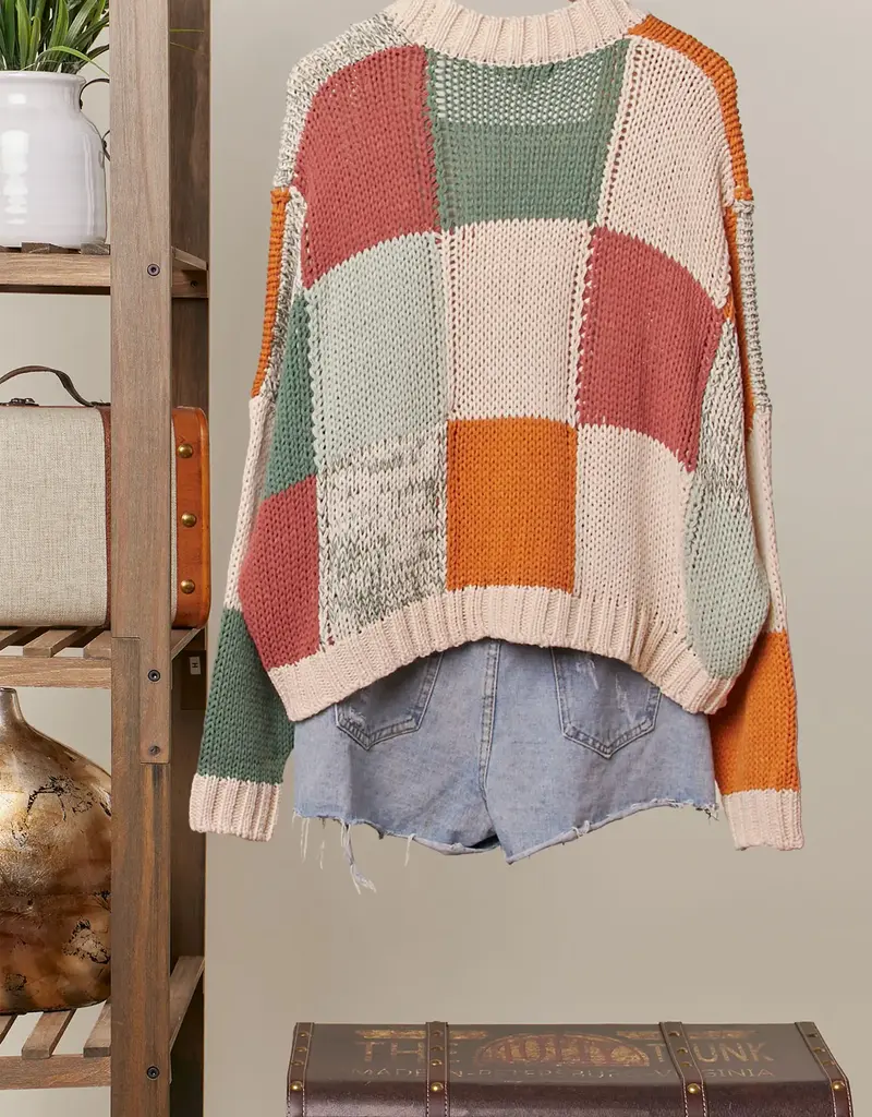 Color Block Crochet V Neck Cardigan