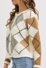 Cozy Soft Argyle Pattern Sweater Knit Cardigan