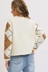 Cozy Soft Argyle Pattern Sweater Knit Cardigan