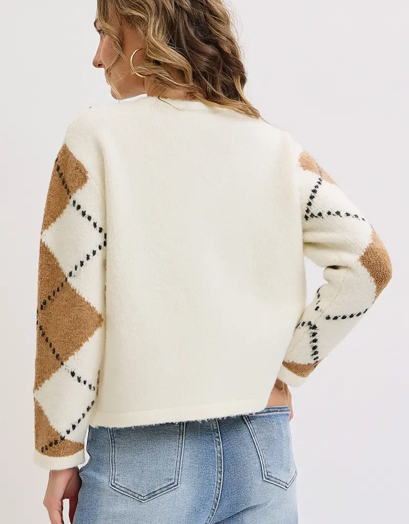 Cozy Soft Argyle Pattern Sweater Knit Cardigan