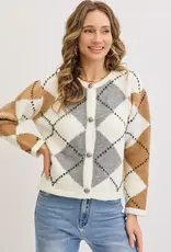 Cozy Soft Argyle Pattern Sweater Knit Cardigan