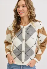 Cozy Soft Argyle Pattern Sweater Knit Cardigan