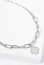 18K Gold Dipped Quatrefoil Pendant Link Chain Necklace - Silver/MOP