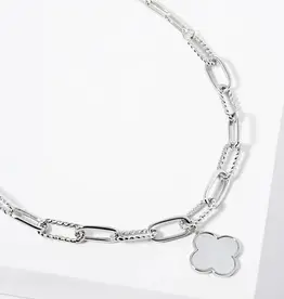 18K Gold Dipped Quatrefoil Pendant Link Chain Necklace - Silver/MOP