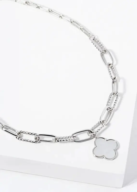 18K Gold Dipped Quatrefoil Pendant Link Chain Necklace - Silver/MOP