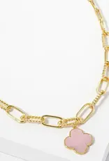 18K Gold Dipped Quatrefoil Pendant Link Chain Necklace - Gold/Pink
