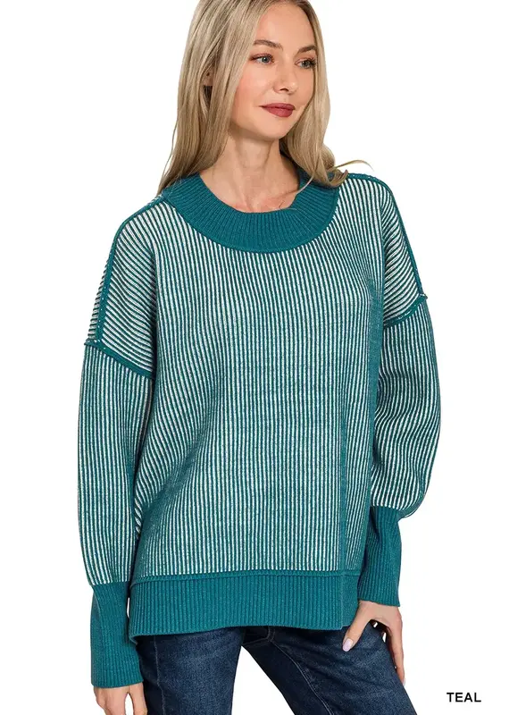 Two Tone With Exposed Seam Detail Sweater