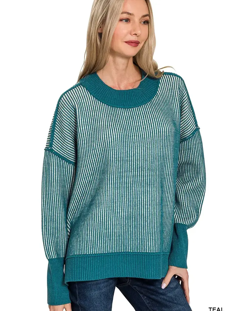 Two Tone With Exposed Seam Detail Sweater