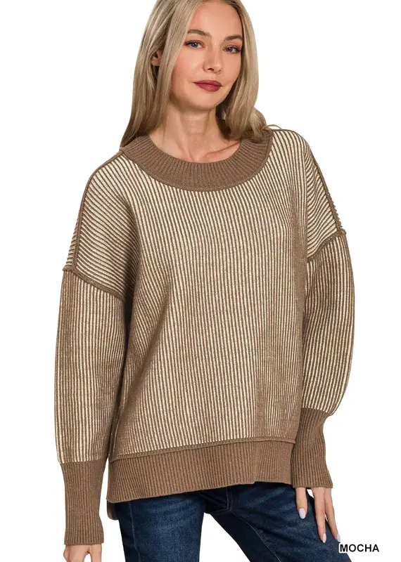 Two Tone With Exposed Seam Detail Sweater