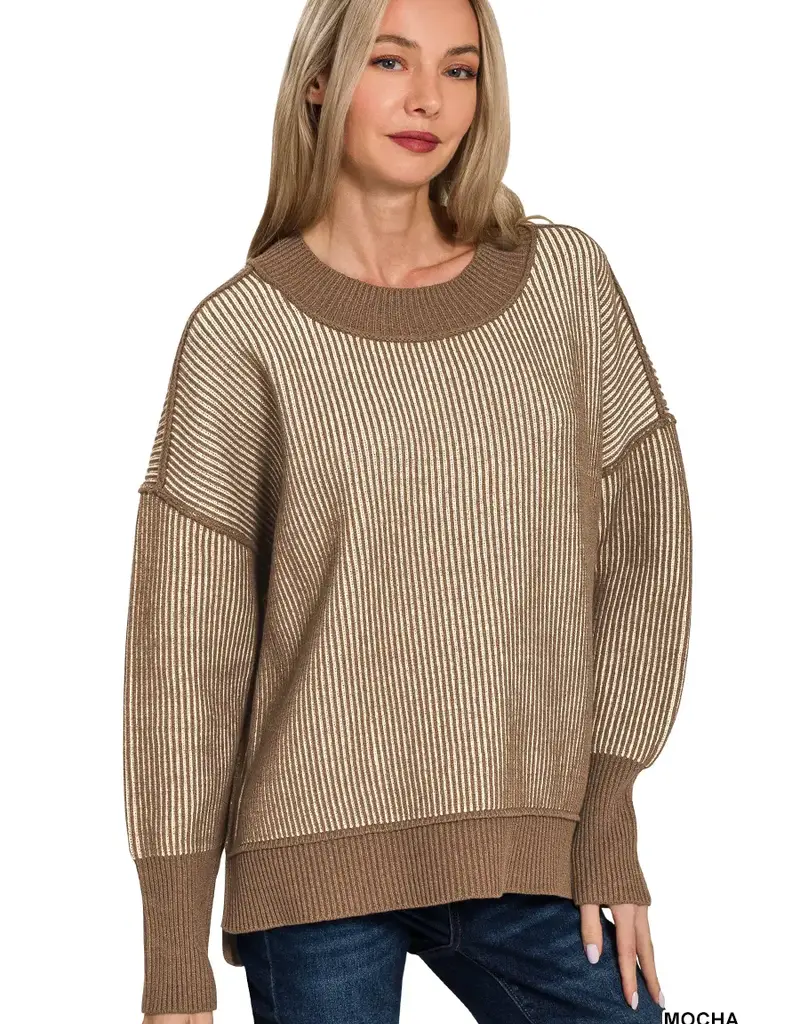 Two Tone With Exposed Seam Detail Sweater