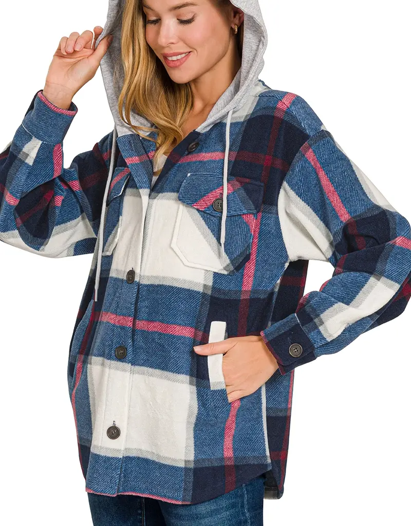 Hooded Fleece Plaid Shacket