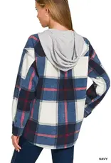 Hooded Fleece Plaid Shacket