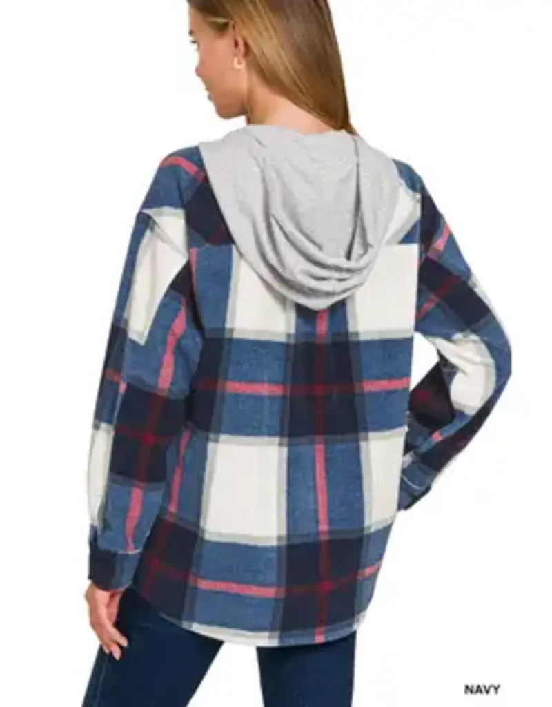 Hooded Fleece Plaid Shacket