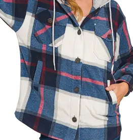Hooded Fleece Plaid Shacket - Available in Navy & Pink