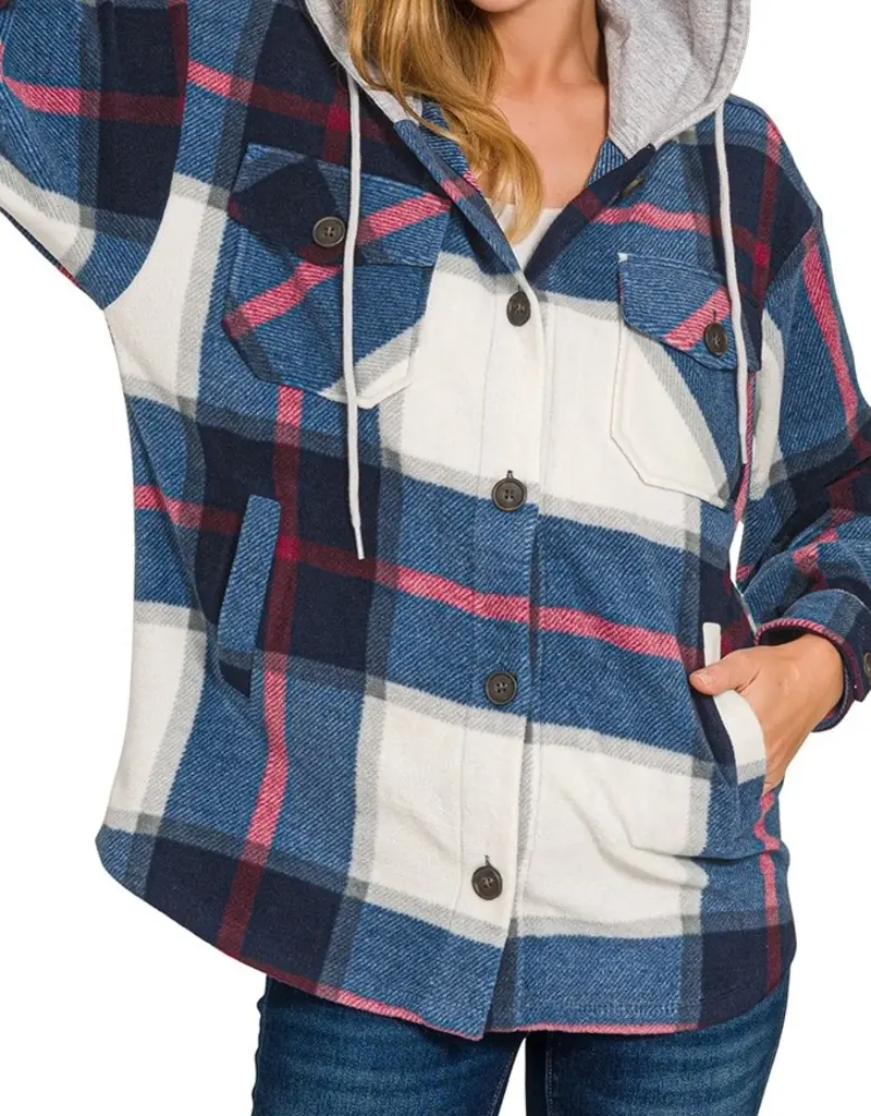 Hooded Fleece Plaid Shacket