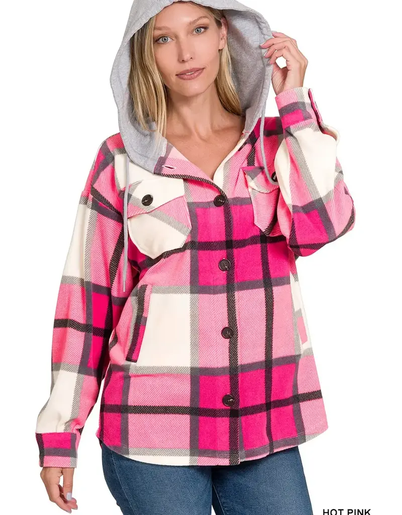 Hooded Fleece Plaid Shacket