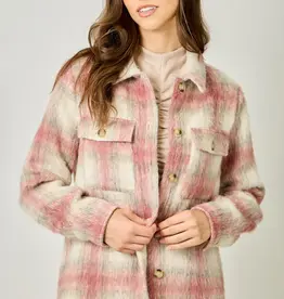 Button Down Plaid Fur Jacket