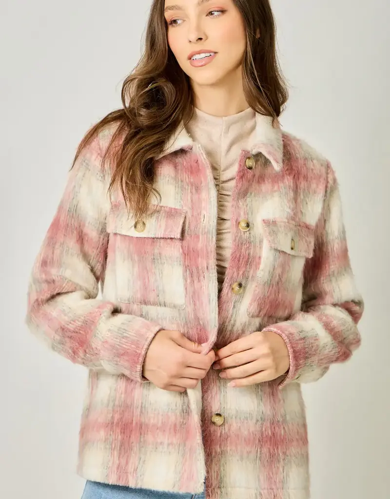Button Down Plaid Fur Jacket
