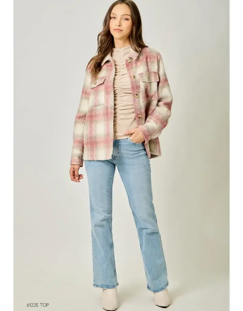 Button Down Plaid Fur Jacket