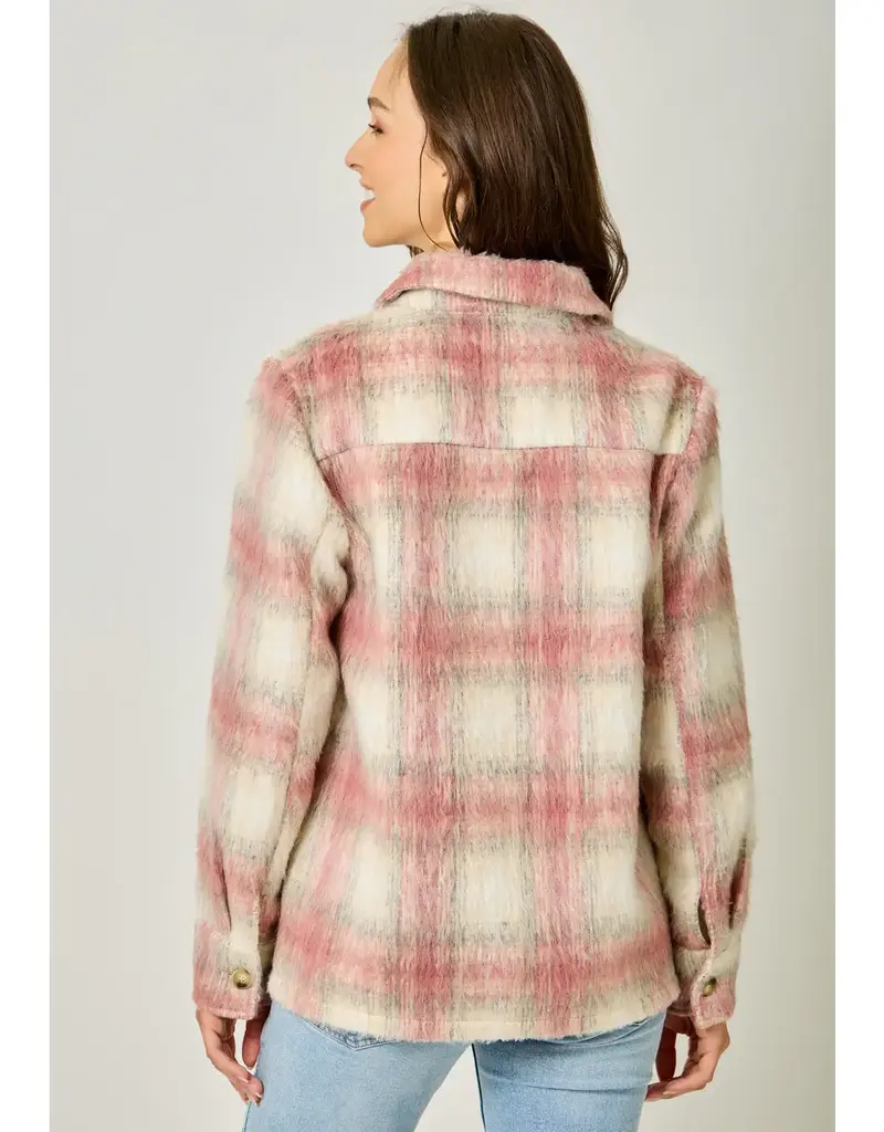 Button Down Plaid Fur Jacket