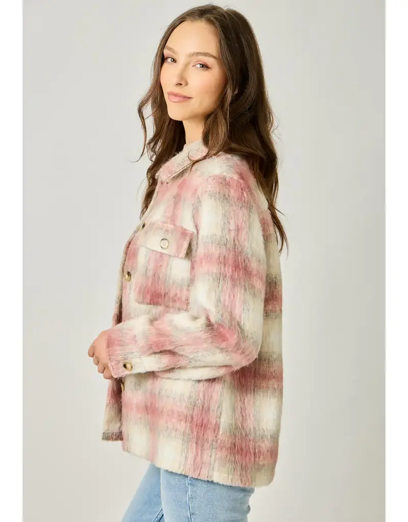 Button Down Plaid Fur Jacket