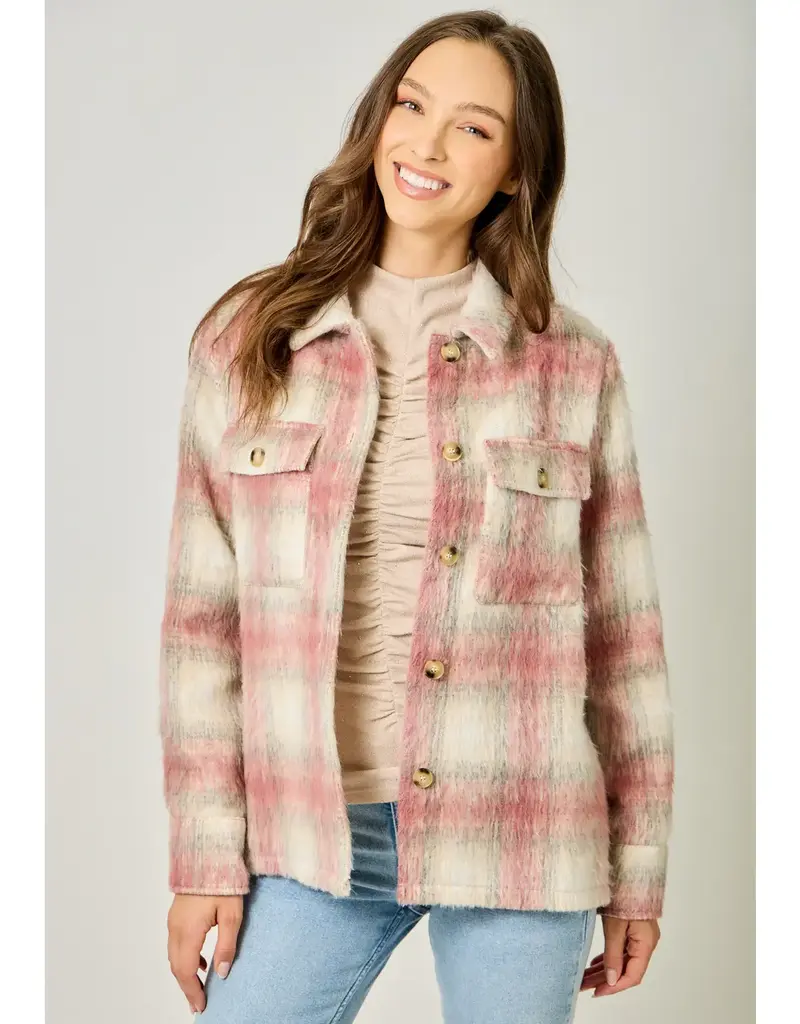 Button Down Plaid Fur Jacket