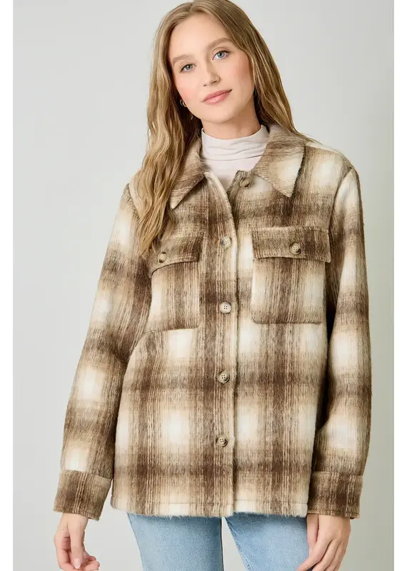 Button Down Plaid Fur Jacket