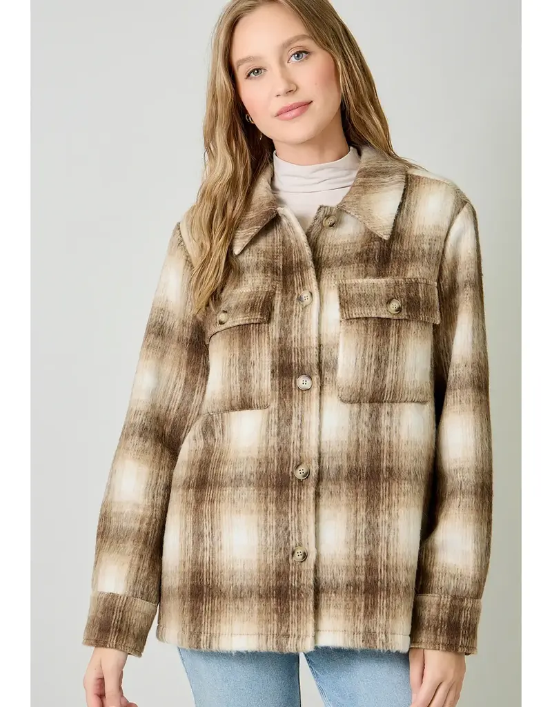 Button Down Plaid Fur Jacket