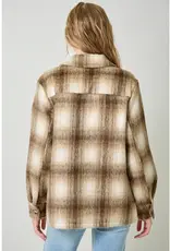Button Down Plaid Fur Jacket