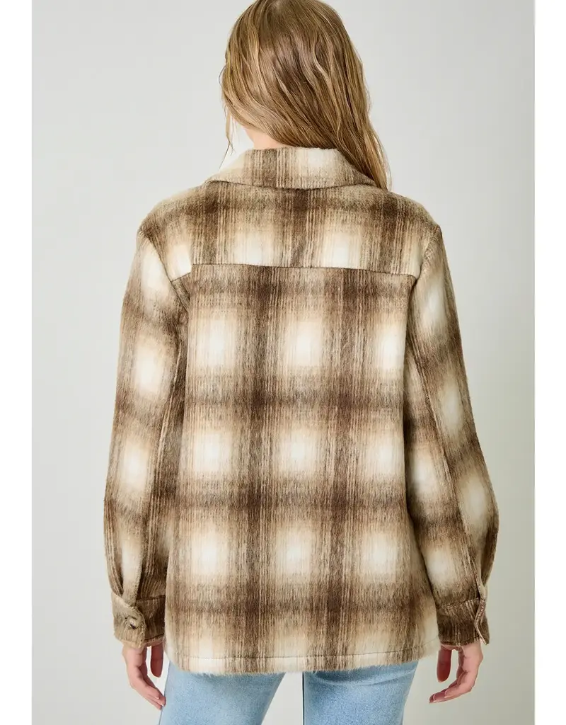 Button Down Plaid Fur Jacket