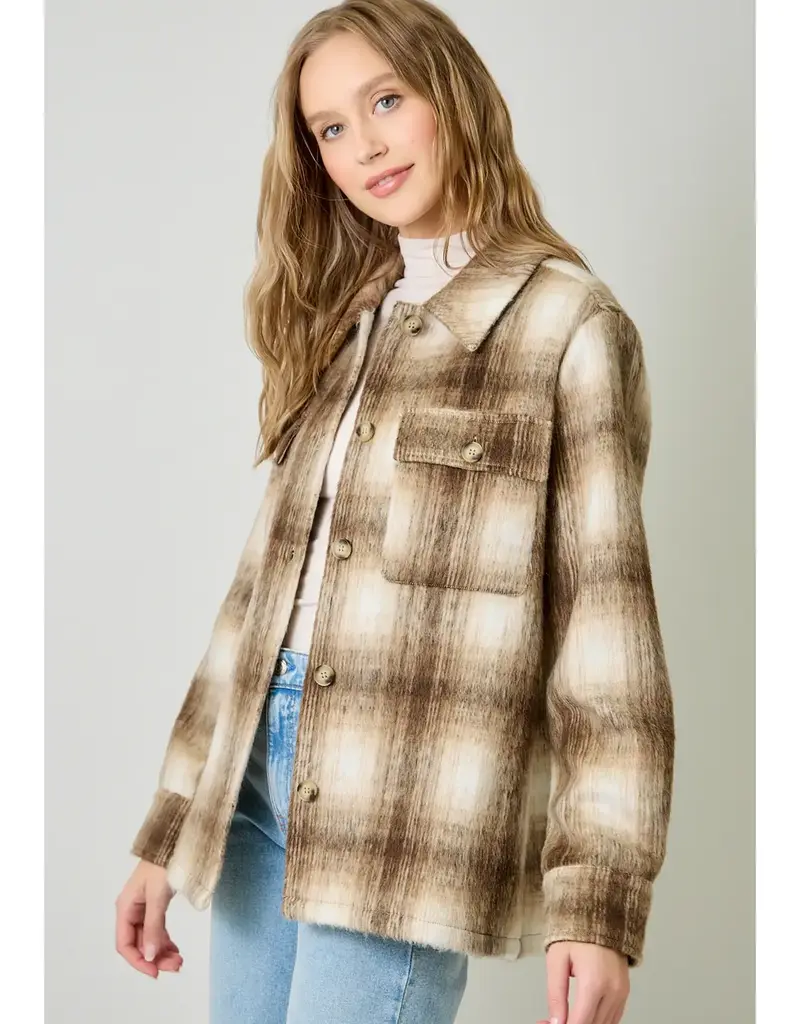 Button Down Plaid Fur Jacket