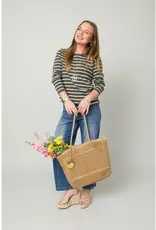 Striped Jersey Knit Crew Neck Tee