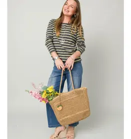 Striped Jersey Knit Crew Neck Tee