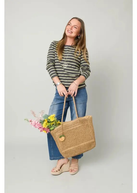 Striped Jersey Knit Crew Neck Tee