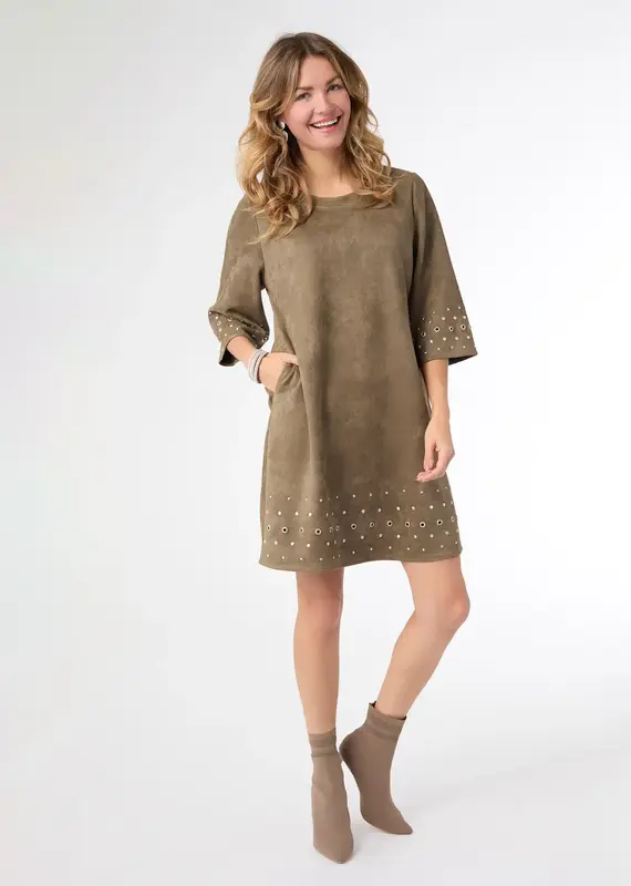 Seri Faux Suede Dress with Rivet Detail