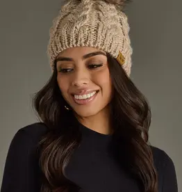 Cable Knit Pom Hat - Taupe