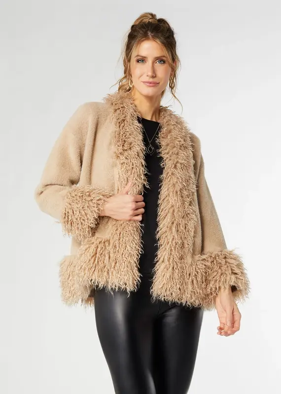 Marley Cardigan with Shaggy Faux Fur Trim