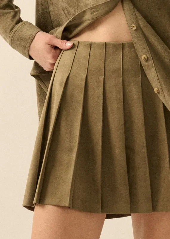 Faux Suede Pleated Mini Skirt